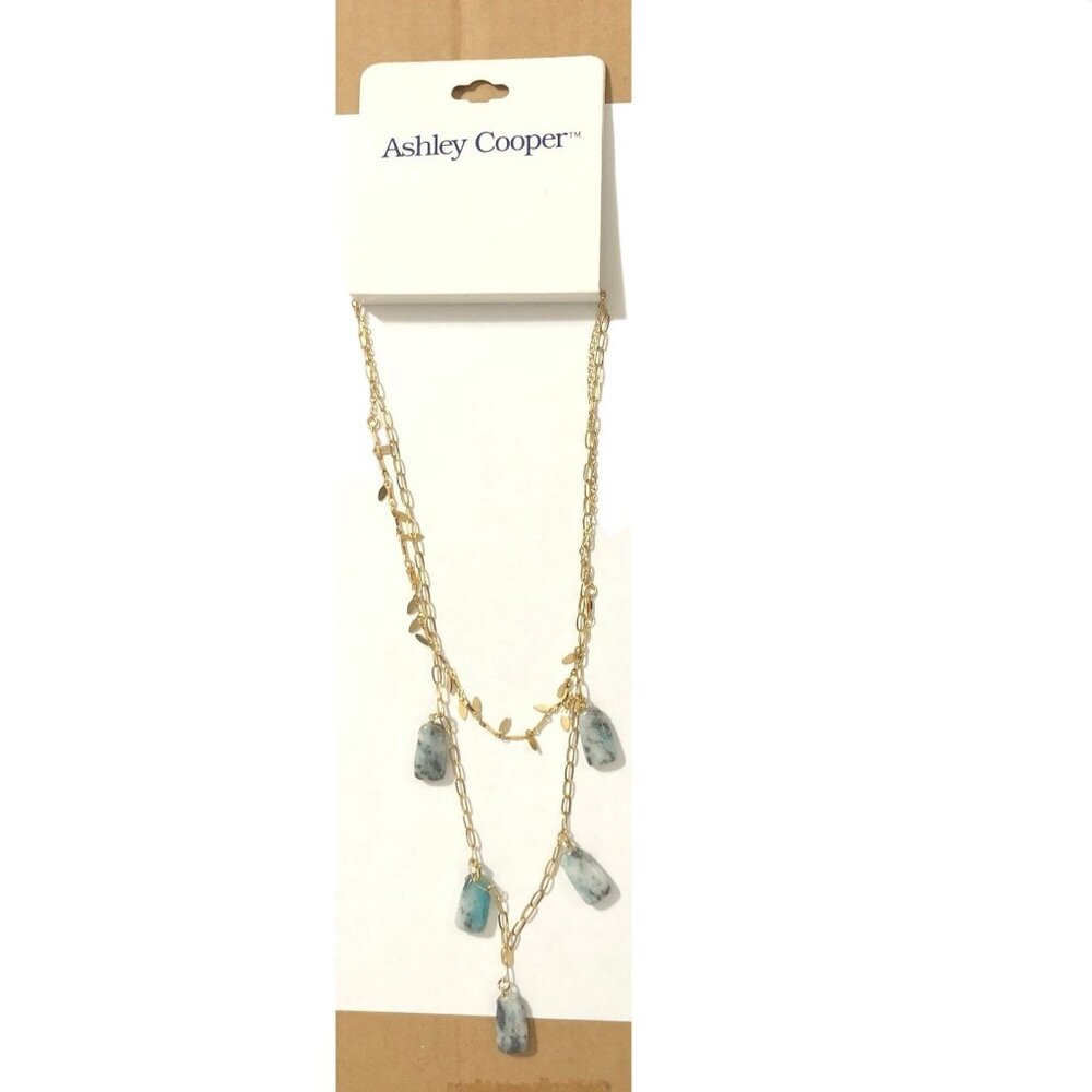 Ashley Cooper Gold-Tone Necklace With Blue & Gray Stone Accents